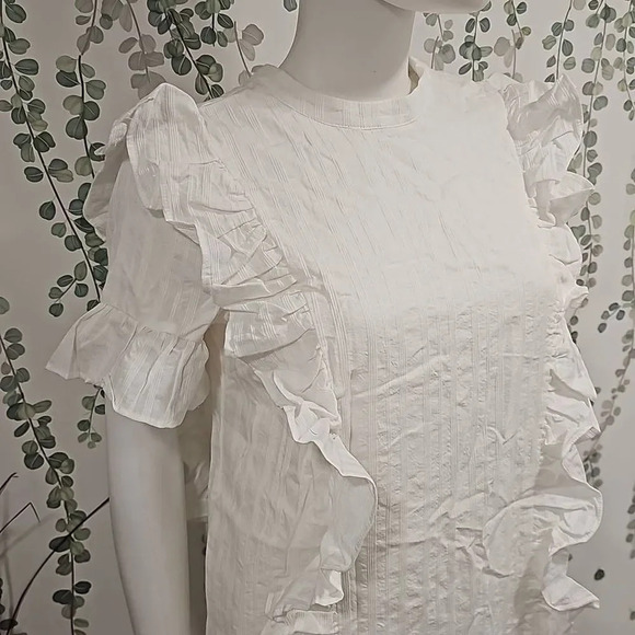 English Factory White Ruffle Mini Dress Sz S - Picture 8 of 11